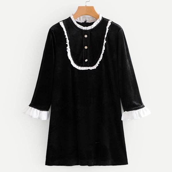 

Frill Trim Velvet Dress