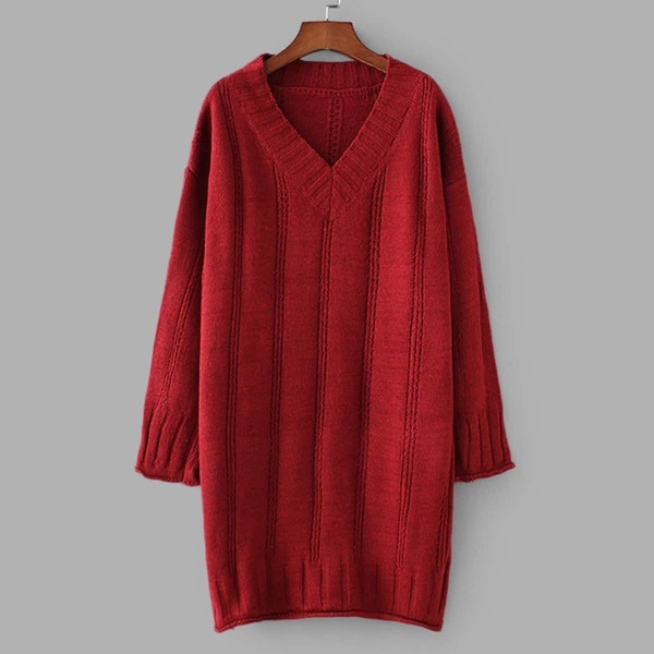 

V-Neck Drop Shoulder Solid Sweater Dress