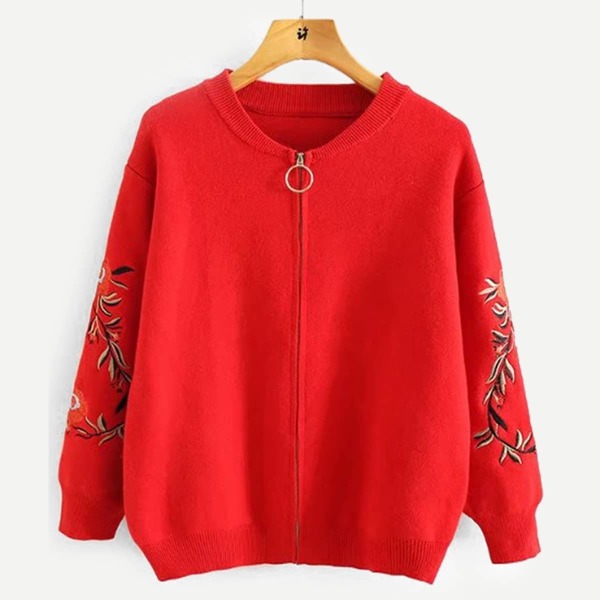 

Embroidery Detail Zipper Fly Sweater