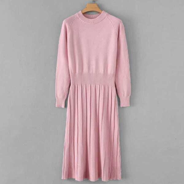 

Raglan Sleeve Pleated Sweater Dress