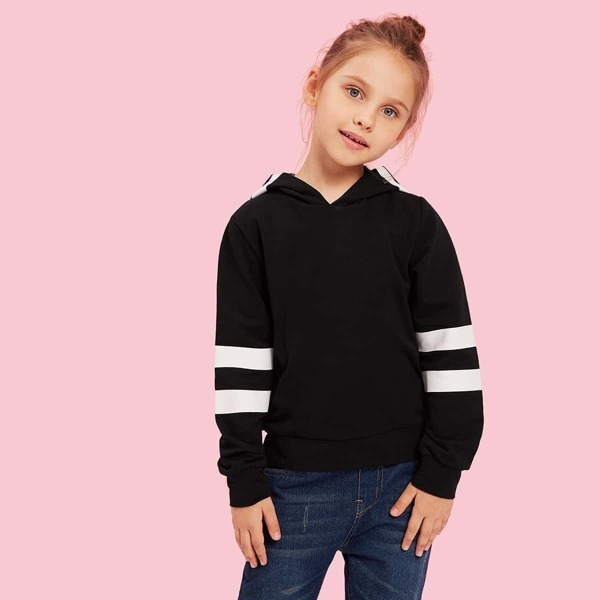 

Girls Varsity Striped Hoodie, Black
