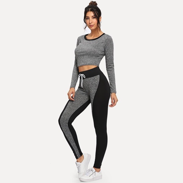 

Contrast Trim Top With Leggings, Grey