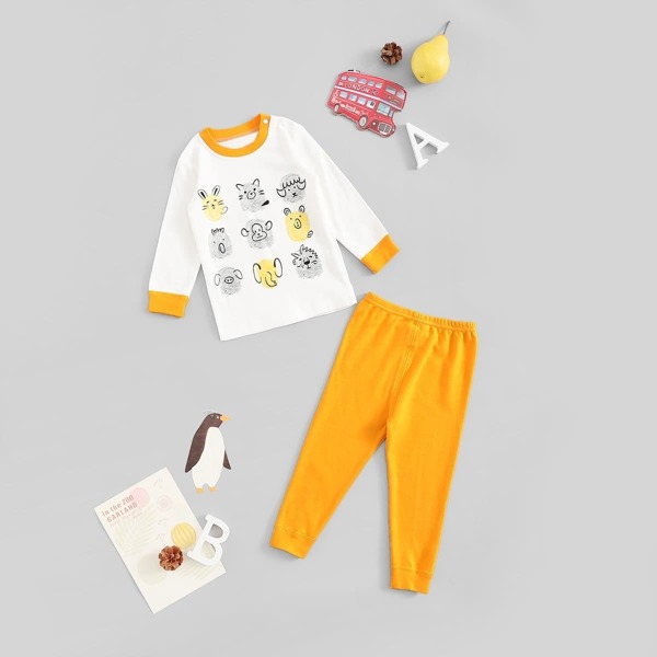 

Toddler Boys Cartoon Print Pajama Set