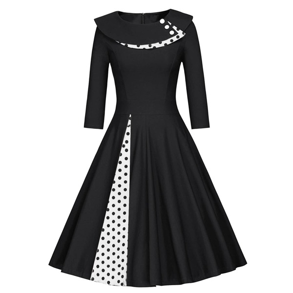 

50s Polka Dot Button Decoration Flare Dress