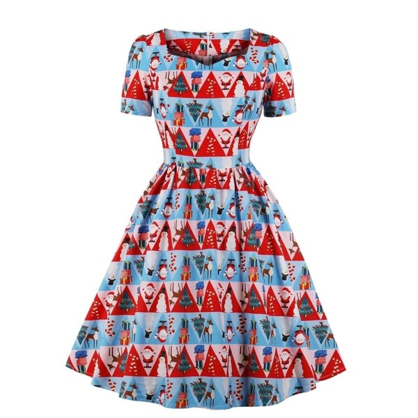 

50s Christmas Print Flare Dress, Multicolor