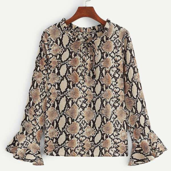 

Self Tie Snake Print Blouse