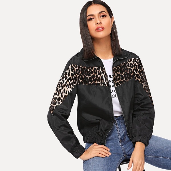 

Contrast Panel Leopard Print Jacket, Multicolor