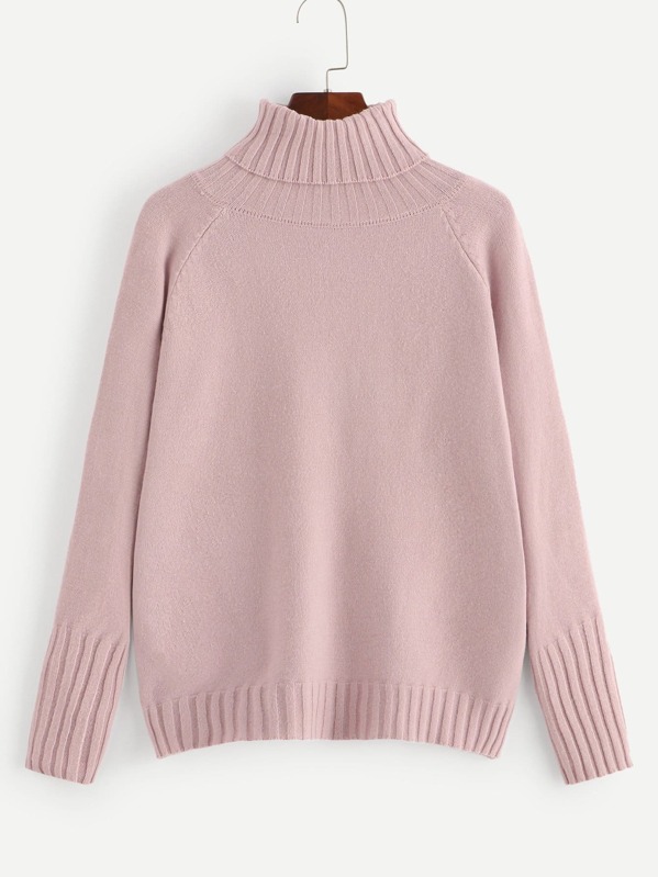 

High Neck Raglan Sleeve Sweater, Pink