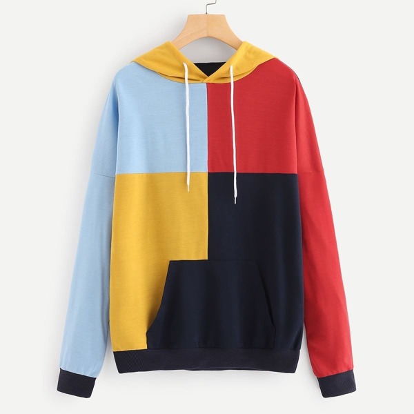 

Cut And Sew Panel Hoodie, Multicolor