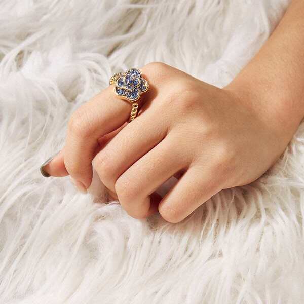 

Rhinestone Flower Design Ring 1pc, Blue