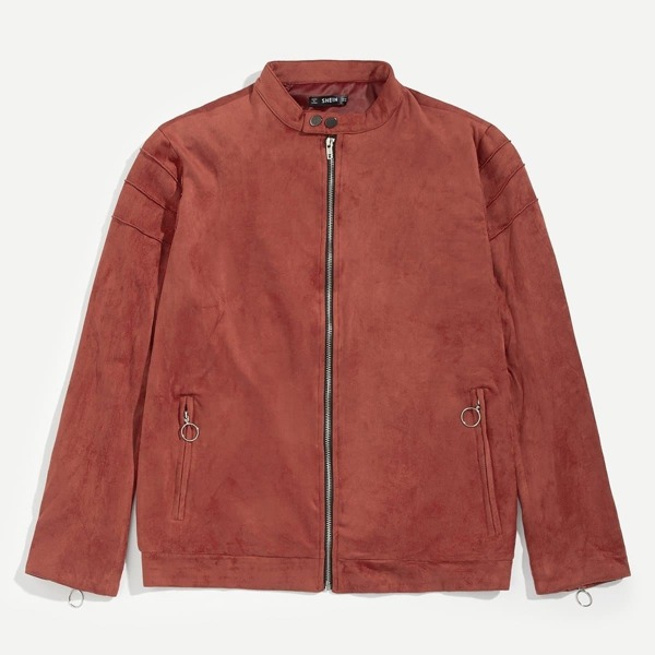 

Men Zip Placket and Pocket Coat, Red