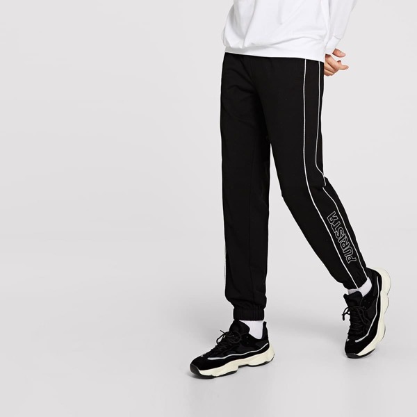 

Men Letter Print Contrast Binding Pants