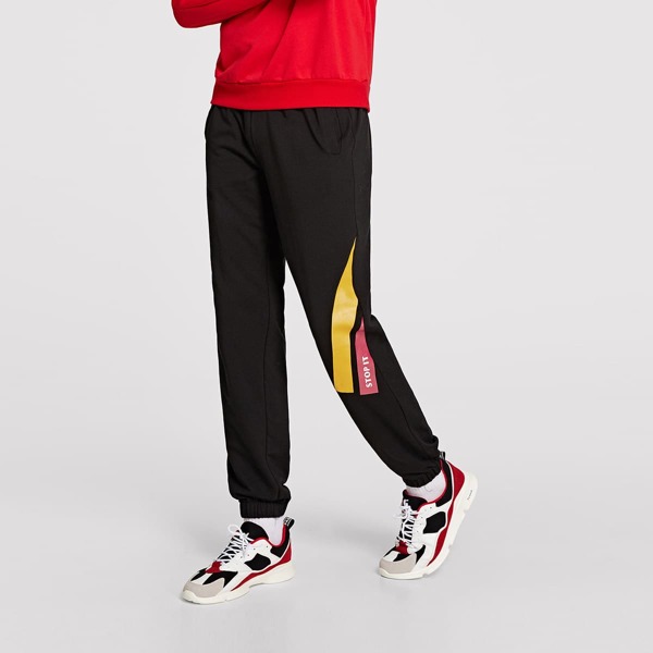 

Men Elastic Waist Color Block Pants