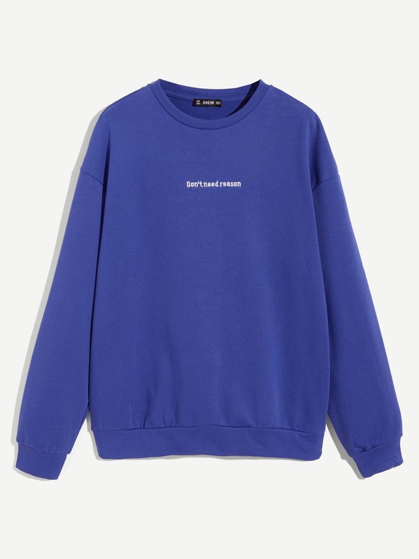 

Men Drop Shoulder Letter Embroidered Sweatshirt, Blue