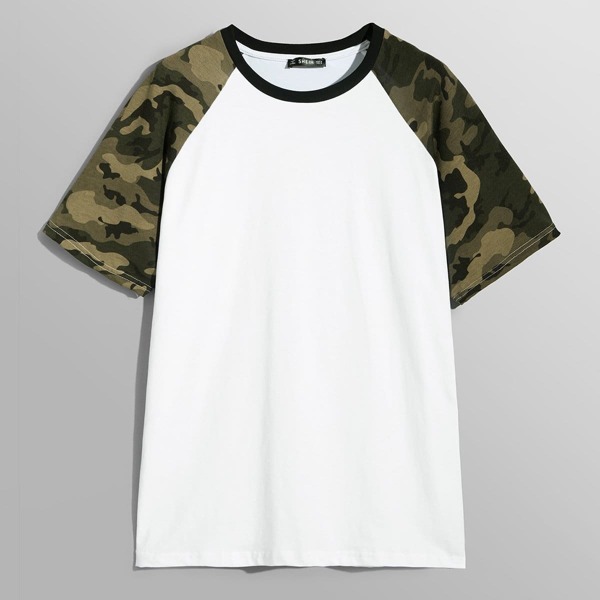 

Men Camo Raglan Sleeve T-shirt, White