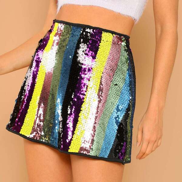 

Color Block Sequin Skirt
