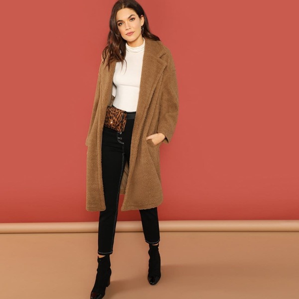

Notch Collar Single Button Teddy Coat