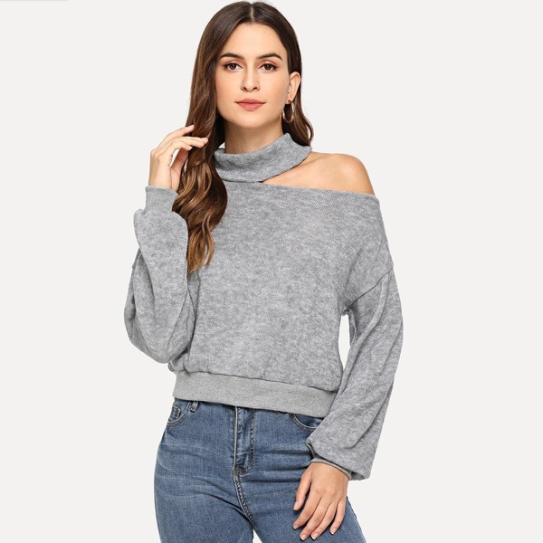 

Solid Drop Shoulder Sweater, Grey