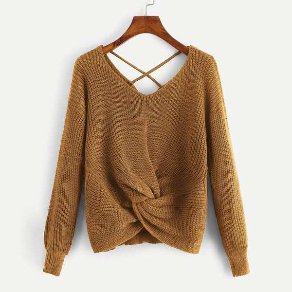 

Twist Detail V-Neck Sweater