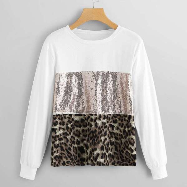 

Contrast Sequin Leopard Print Tee