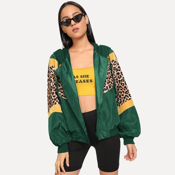 

Leopard Print Hooded Jacket