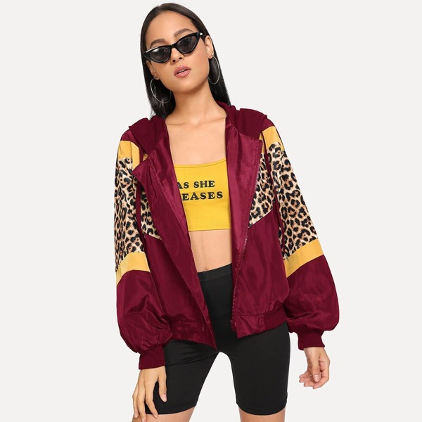 

Leopard Print Hooded Jacket