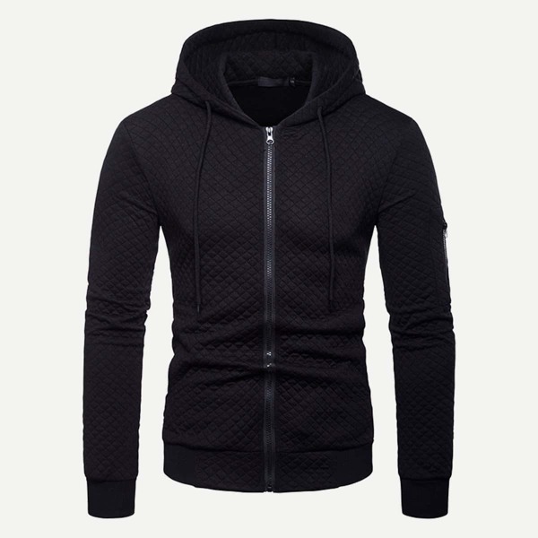 

Men Zip Up Solid Hoodie, Black