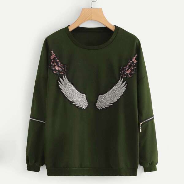 

Zip Detail Patched Sweatshirt