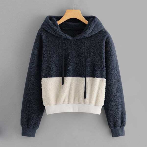 

Color-Block Drawstring Teddy Hoodie