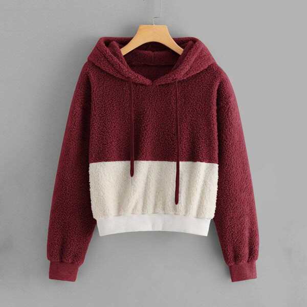 

Color-Block Drawstring Teddy Hoodie