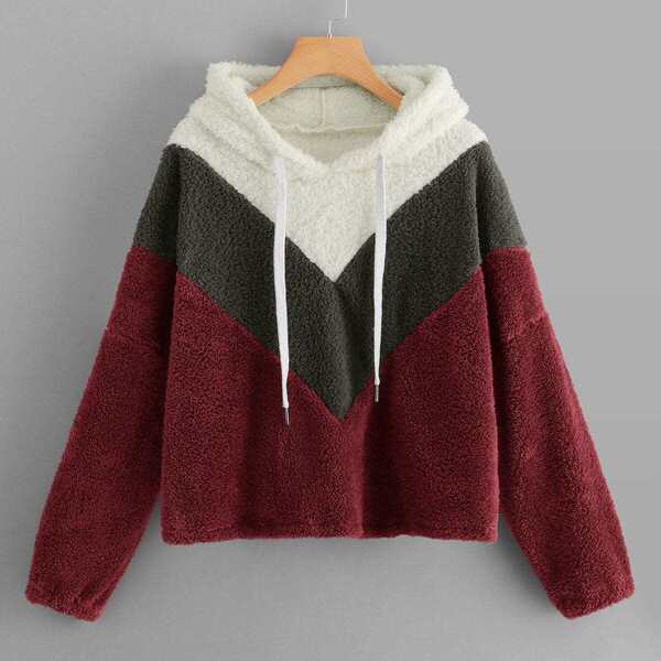 

Chevron Drawstring Teddy Hoodie