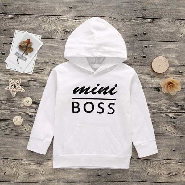 

Toddler Boys Letter Print Hooded Sweatshirt, White