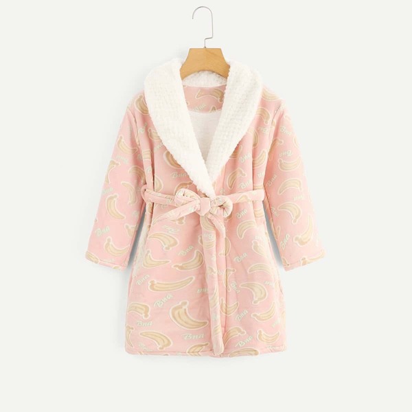 

Toddler Girls Banana Print Self Belted Plush Robe