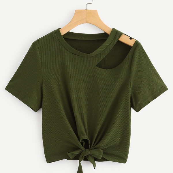 

Asymmetrical Shoulder Knot Hem Top