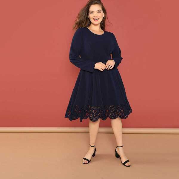 

Plus Scallop Trim Laser Cut Dress