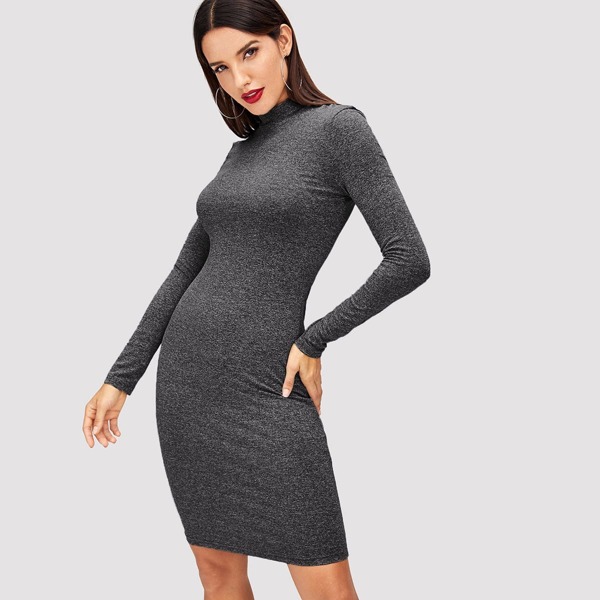 

Mock Neck Heathered Knit Dress
