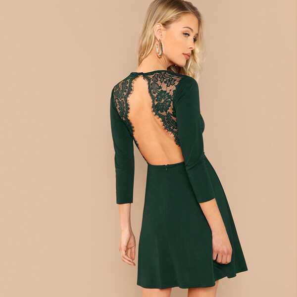 

Eyelash Lace Open Back Skater Dress