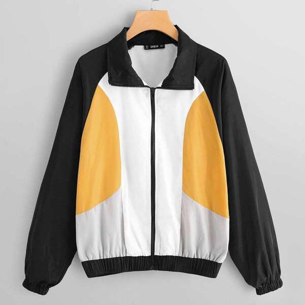 

Cut and Sew Zip Up Jacket, Multicolor
