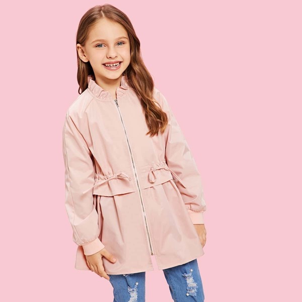 

Girls Waist Drawstring Frilled Jacket