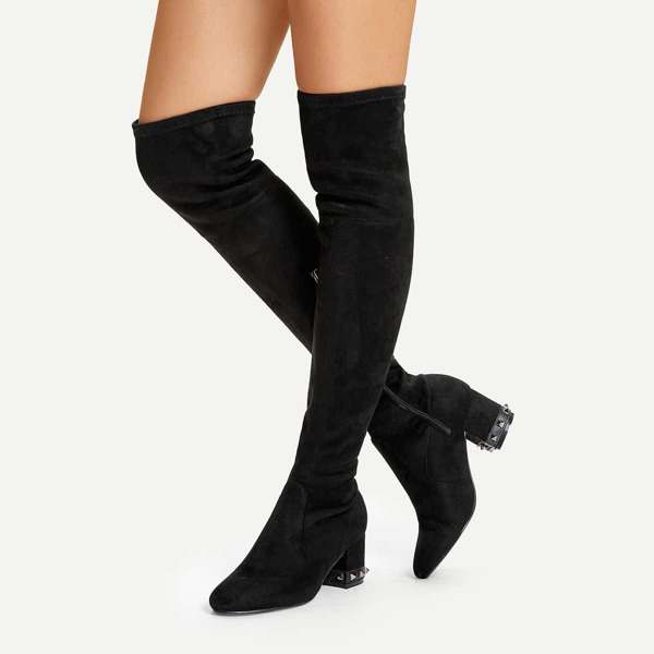

Studded Detail Thigh High Suede Boots