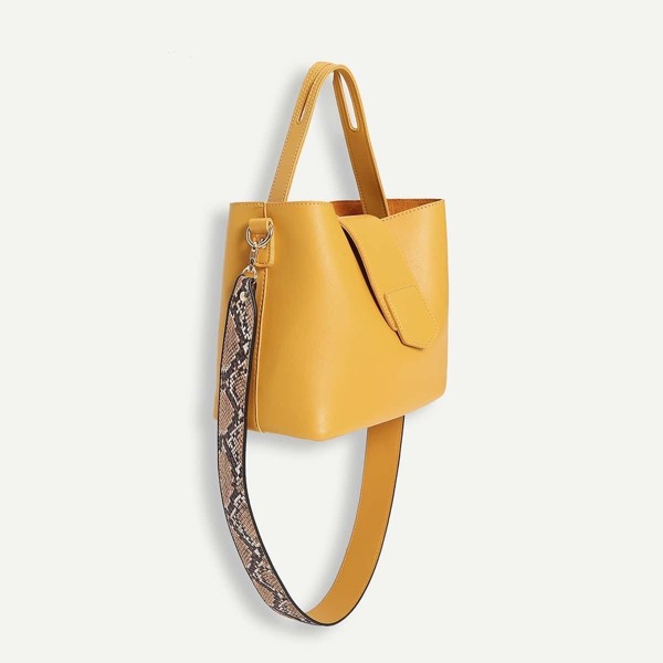 

PU Satchel Bag With Snakeskin Print Strap