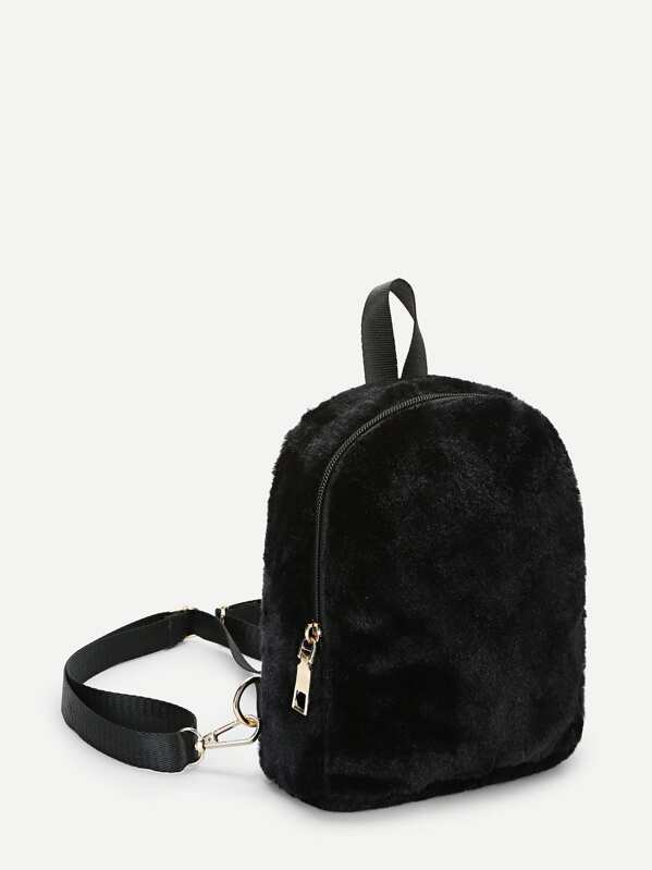 

Faux Fur Design Zipper Backpack, Black