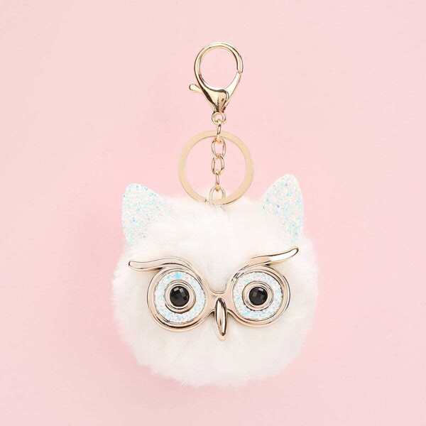 

Owl Design Pom Pom Bag Accessory, White