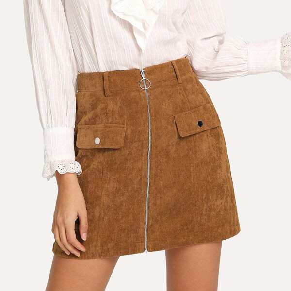 

Zip & Pocket Front Cord Skirt