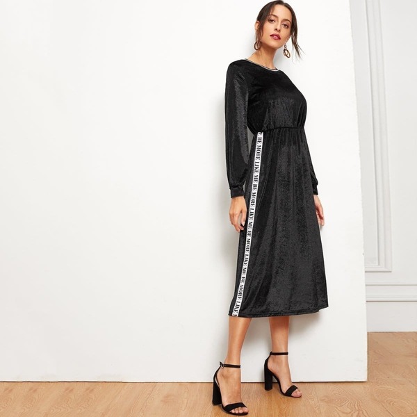 

Contrast Letter Tape Side Velvet Dress