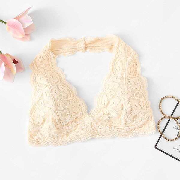 

Scalloped Trim Floral Lace Bralette