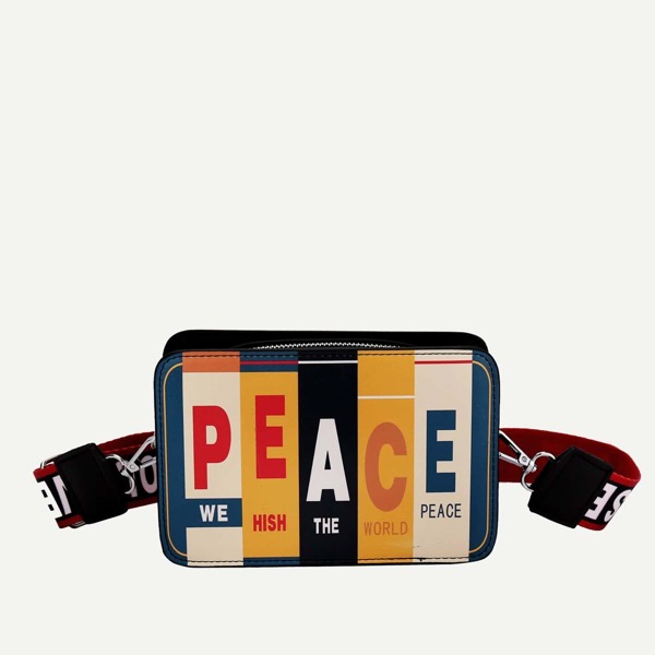 

Letter Print Camera Bag, Multicolor