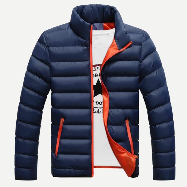 

Men Solid Stand Neck Puffer Coat, Navy