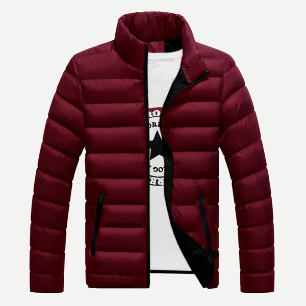

Men Solid Stand Neck Puffer Coat, Burgundy