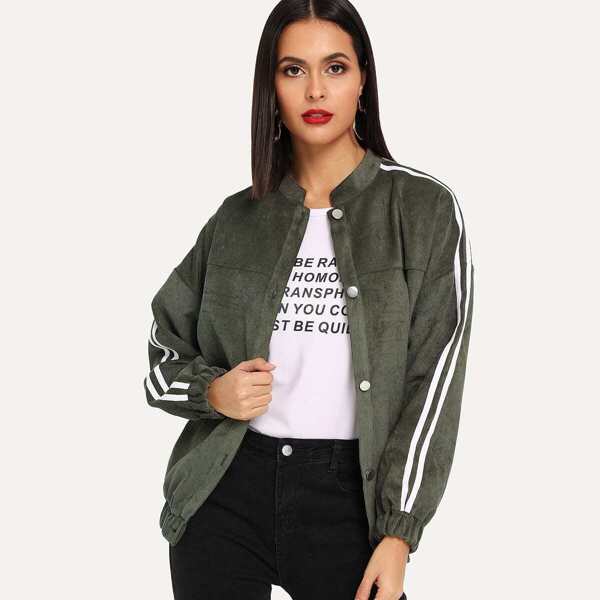 

Single Breasted Contrast Striped Side Jacket, Army green